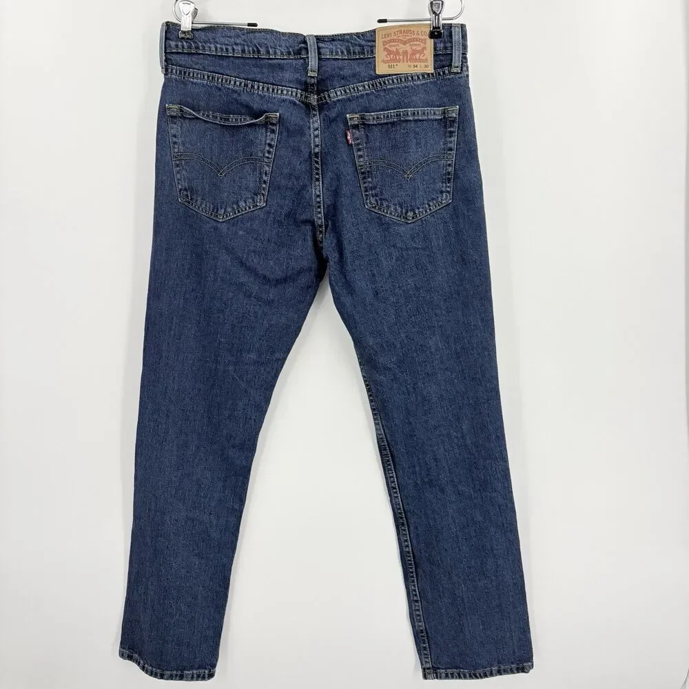 Levi's 511 Jeans Mens Size 34x30 Medium Blue Wash Denim Straight Leg Basic Norm